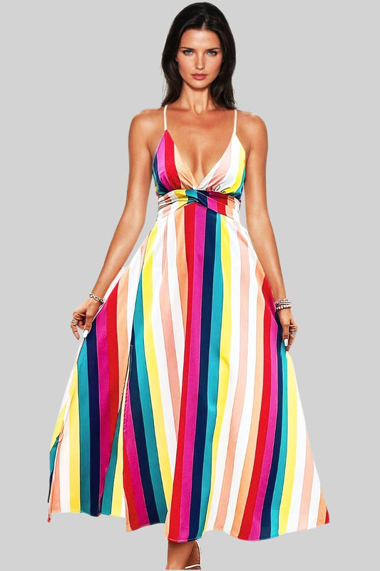 Aria Vertical Stripe Backless Maxi Dress