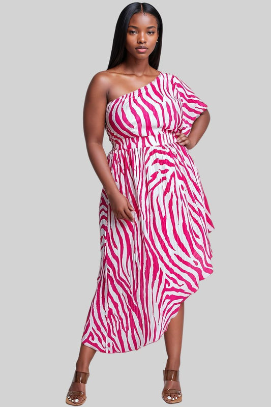 Quinn One Shoulder Zebra Print Dress